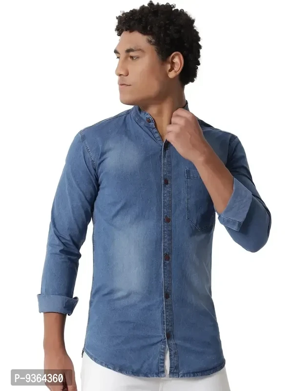 Fancy Denim Shirt For Men - Blue, S