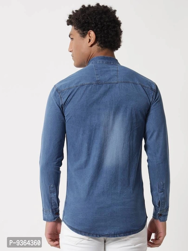 Fancy Denim Shirt For Men - Blue, 2XL