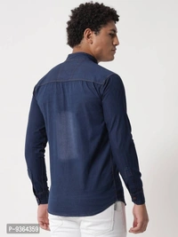 Fancy Denim Shirt For Men - Navy Blue, S