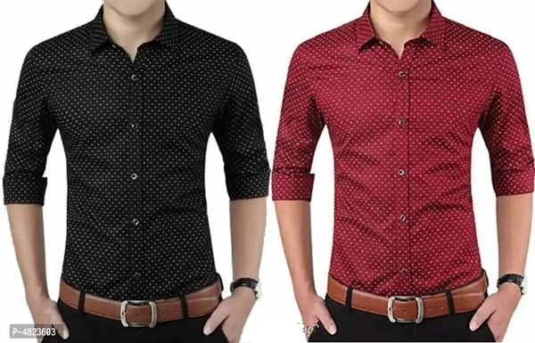 Men's Premium Dotted Long Sleeves Regular Fit Casual Shirts Combo Of 2 - M