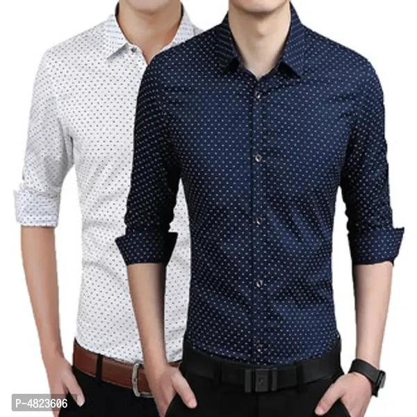 Men's Premium Dotted Long Sleeves Regular Fit Casual Shirts Combo Of 2 - M