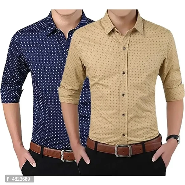 Men's Premium Dotted Long Sleeves Regular Fit Casual Shirts Combo Of 2 - M