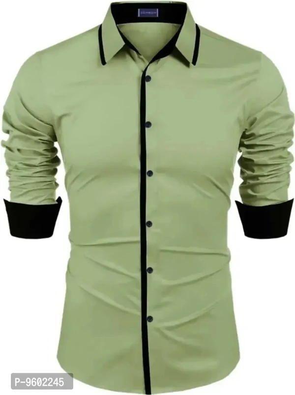 Men Regular Fit Self Design Cut Away Collar Casual Shirt - Green, M