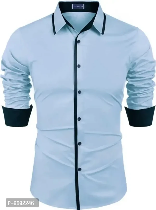 Men Regular Fit Self Design Cut Away Collar Casual Shirt - Blue, S