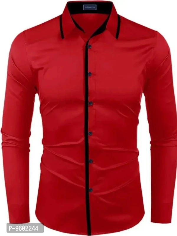 Men Regular Fit Self Design Cut Away Collar Casual Shirt - Red, S