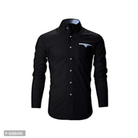 Blue Dove Mens Cotton Casual Shirt Full Sleeves - Black, L