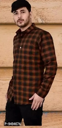 Cotton Check Shirt for Mens - Brown, M
