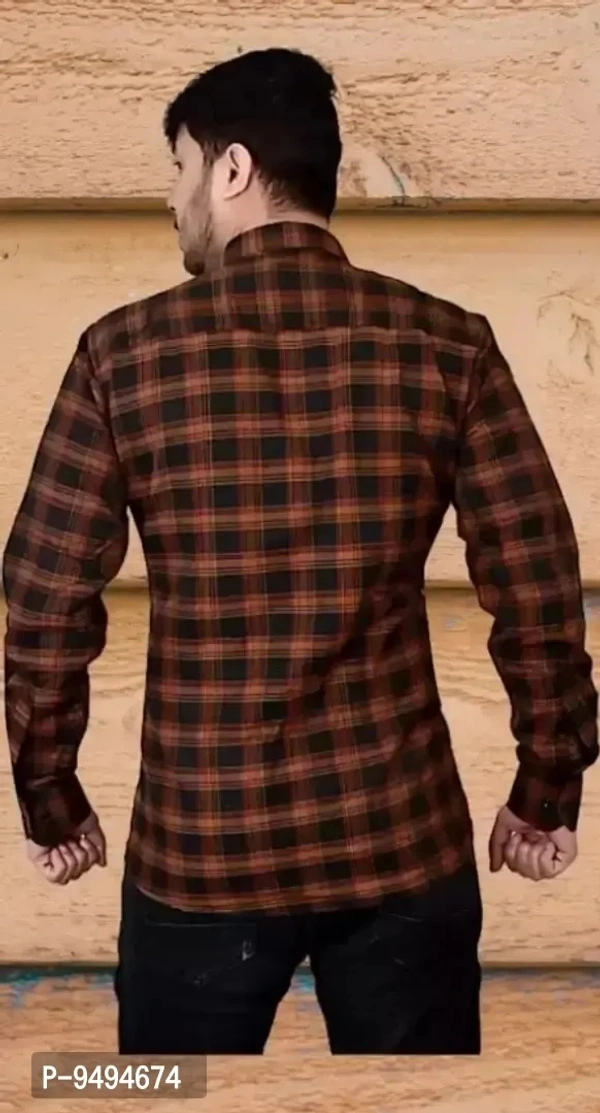 Cotton Check Shirt for Mens - Brown, M