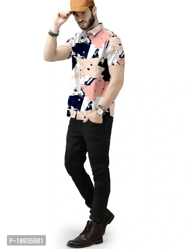 Classic Polyester Spandex Casual Shirts for Men - Pink, XL