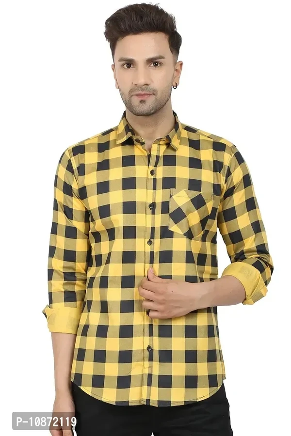 Stylish Men Cotton Long Sleeve Shirt - Yellow, M