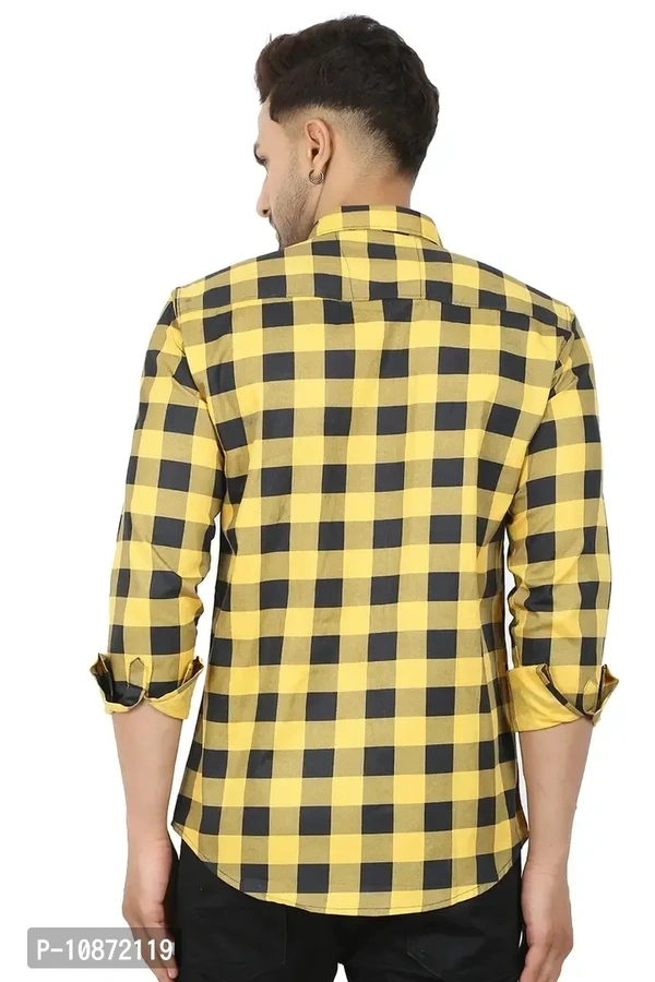 Stylish Men Cotton Long Sleeve Shirt - Yellow, XL