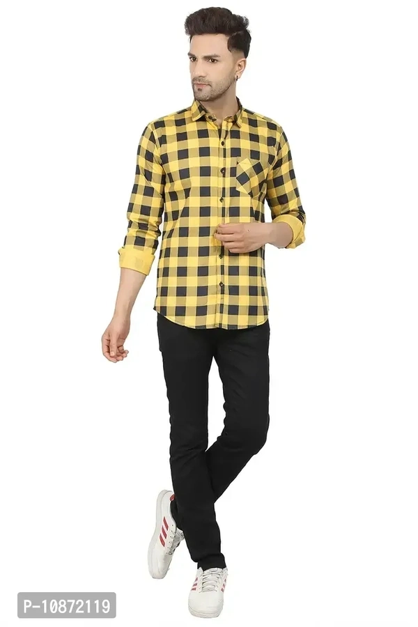 Stylish Men Cotton Long Sleeve Shirt - Yellow, XL