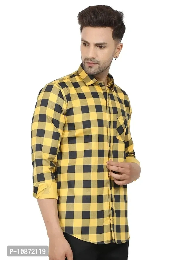 Stylish Men Cotton Long Sleeve Shirt - Yellow, XL