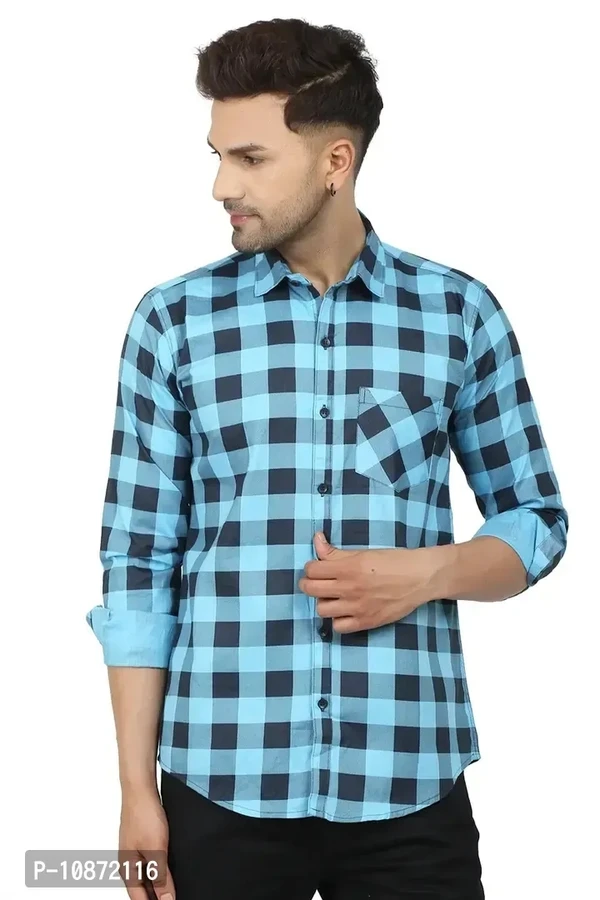 Stylish Men Cotton Long Sleeve Shirt - Blue, M