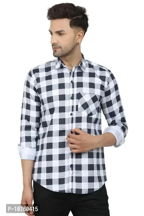 Trendy Cotton Blend Check Shirt for Men - White, M