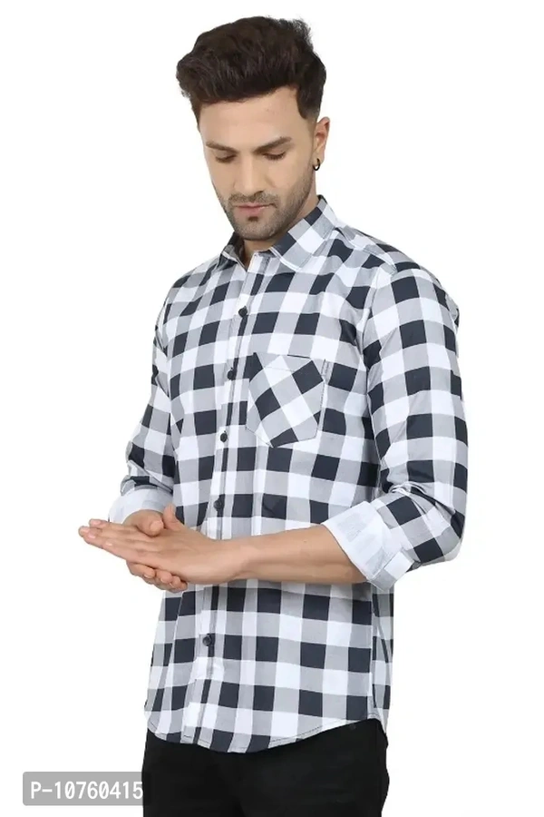 Trendy Cotton Blend Check Shirt for Men - White, XL