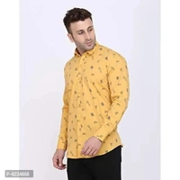 FEBIA Mens Cottonblend Printed Fullsleeve Shirt - Yellow, M