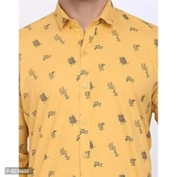 FEBIA Mens Cottonblend Printed Fullsleeve Shirt - Yellow, M