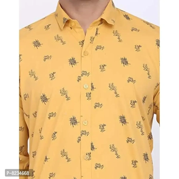 FEBIA Mens Cottonblend Printed Fullsleeve Shirt - Yellow, M