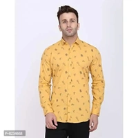 FEBIA Mens Cottonblend Printed Fullsleeve Shirt - Yellow, L