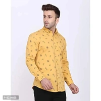 FEBIA Mens Cottonblend Printed Fullsleeve Shirt - Yellow, L
