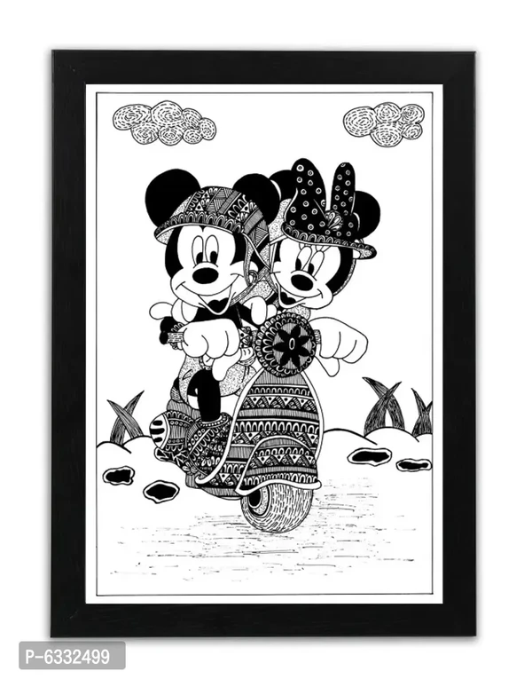 Mandala Photo Frame | Mickey and Minnie Mouse Handmade Frame for Wall Decor, Living Room, Birthday Gift and Decoration, Kids Bedroom| Size : 13 X 9.5 in, Black