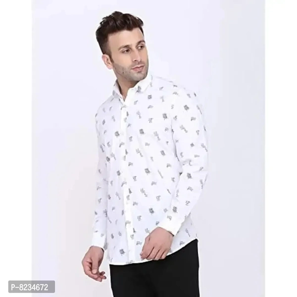 FEBIA Mens Cottonblend Printed Fullsleeve Shirt - White, S