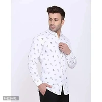 FEBIA Mens Cottonblend Printed Fullsleeve Shirt - White, S