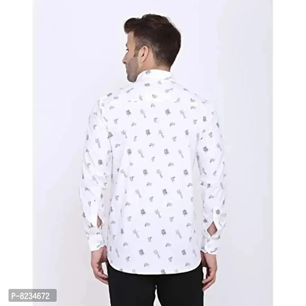 FEBIA Mens Cottonblend Printed Fullsleeve Shirt - White, S
