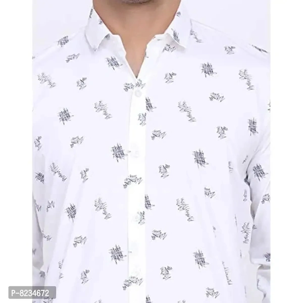 FEBIA Mens Cottonblend Printed Fullsleeve Shirt - White, S