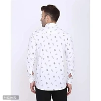 FEBIA Mens Cottonblend Printed Fullsleeve Shirt - White, XL
