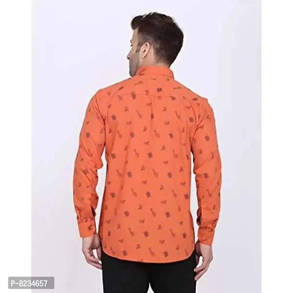 FEBIA Mens Cottonblend Printed Fullsleeve Shirt - Orange, S