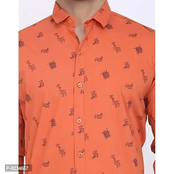 FEBIA Mens Cottonblend Printed Fullsleeve Shirt - Orange, S