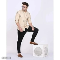 FEBIA Mens Cottonblend Printed Fullsleeve Shirt Chikugt;L Beige - Beige, S