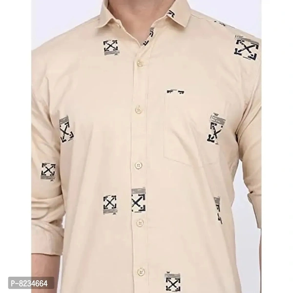 FEBIA Mens Cottonblend Printed Fullsleeve Shirt Chikugt;L Beige - Beige, S