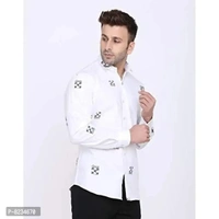 FEBIA Mens Cottonblend Printed Fullsleeve Shirt - White, S
