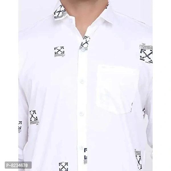 FEBIA Mens Cottonblend Printed Fullsleeve Shirt - White, L