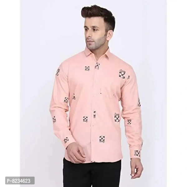 FEBIA Mens Cottonblend Printed Fullsleeve Shirt - Pink, M