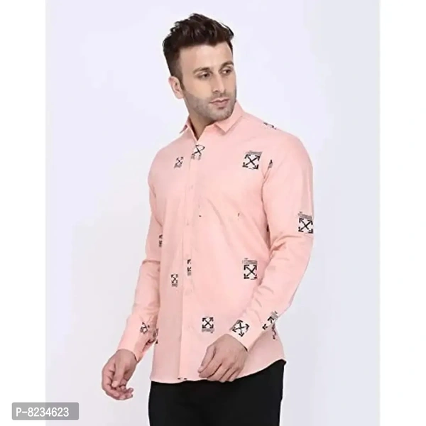 FEBIA Mens Cottonblend Printed Fullsleeve Shirt - Pink, M