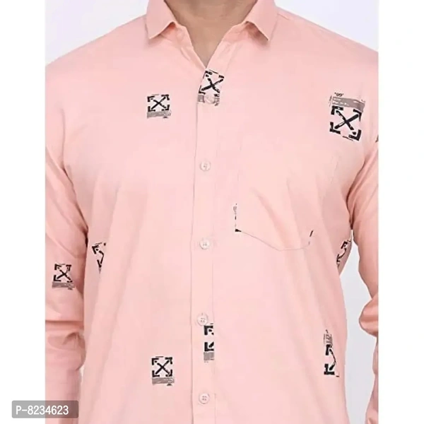 FEBIA Mens Cottonblend Printed Fullsleeve Shirt - Pink, M