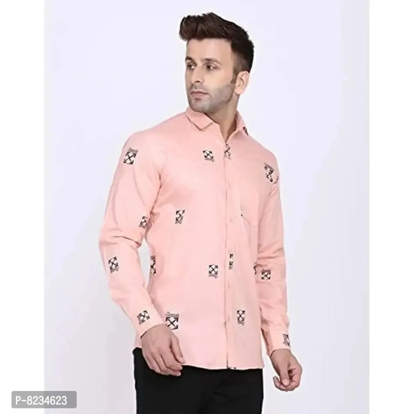 FEBIA Mens Cottonblend Printed Fullsleeve Shirt - Pink, M