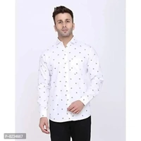 FEBIA Mens Cottonblend Printed Fullsleeve Shirt - White, L