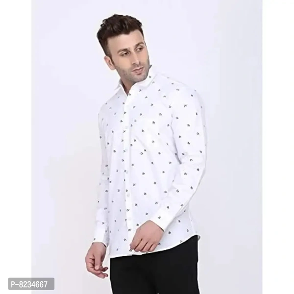 FEBIA Mens Cottonblend Printed Fullsleeve Shirt - White, L