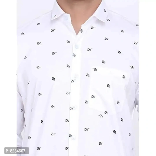 FEBIA Mens Cottonblend Printed Fullsleeve Shirt - White, L