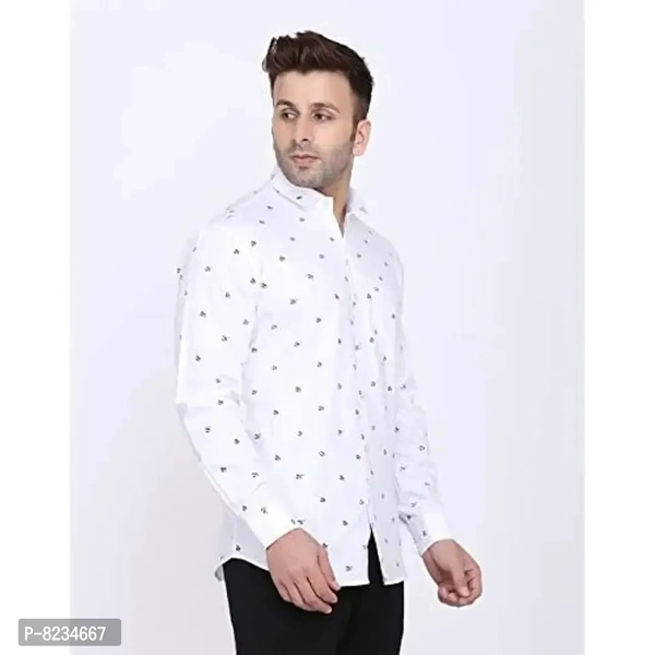 FEBIA Mens Cottonblend Printed Fullsleeve Shirt - White, L