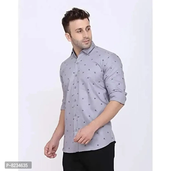 FEBIA Mens Cottonblend Printed Fullsleeve Shirt - Gray, S