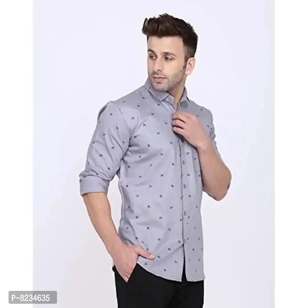 FEBIA Mens Cottonblend Printed Fullsleeve Shirt - Gray, S