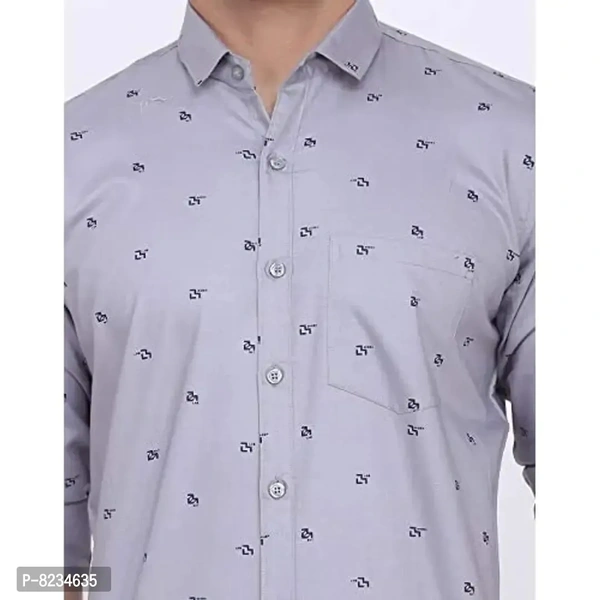FEBIA Mens Cottonblend Printed Fullsleeve Shirt - Gray, L