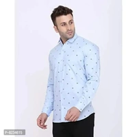 FEBIA Mens Cottonblend Printed Fullsleeve Shirt - Light Blue, L