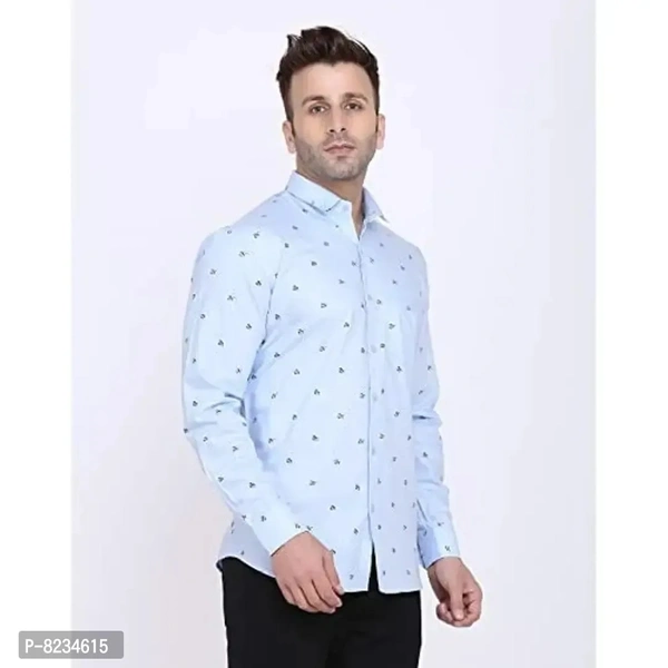 FEBIA Mens Cottonblend Printed Fullsleeve Shirt - Light Blue, L